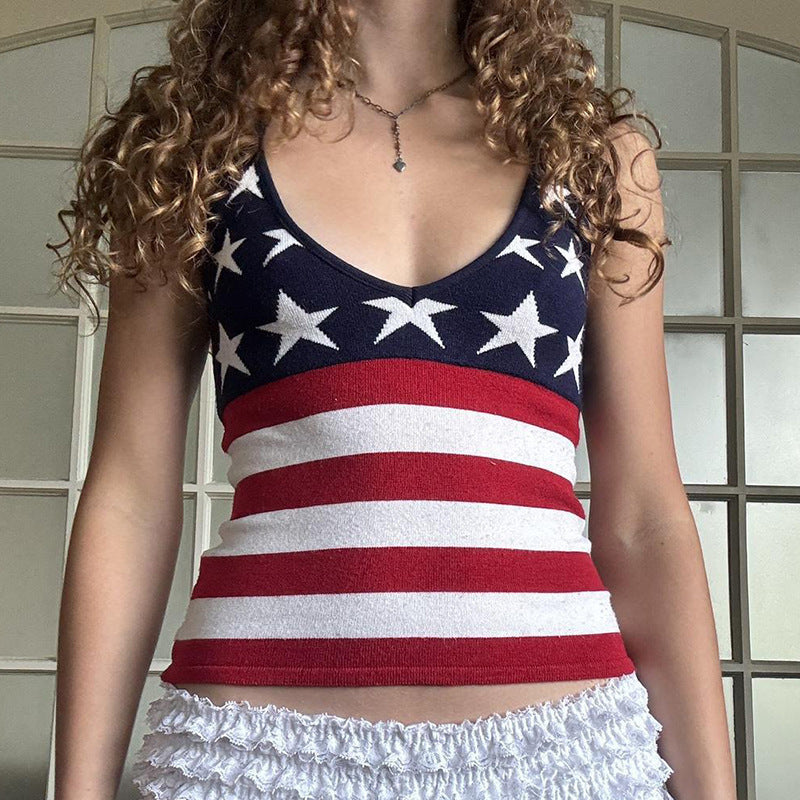 Product Image for Dame tanktop med amerikansk flagmønster og V-udskæring Stilla, Mønstret / S