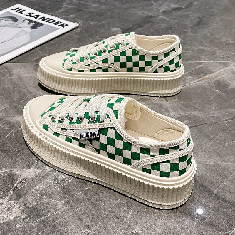 Product Image for Dame Sneakers med ternet design lavet af bomuld og tyk profil sål Stilla, Grøn / 39