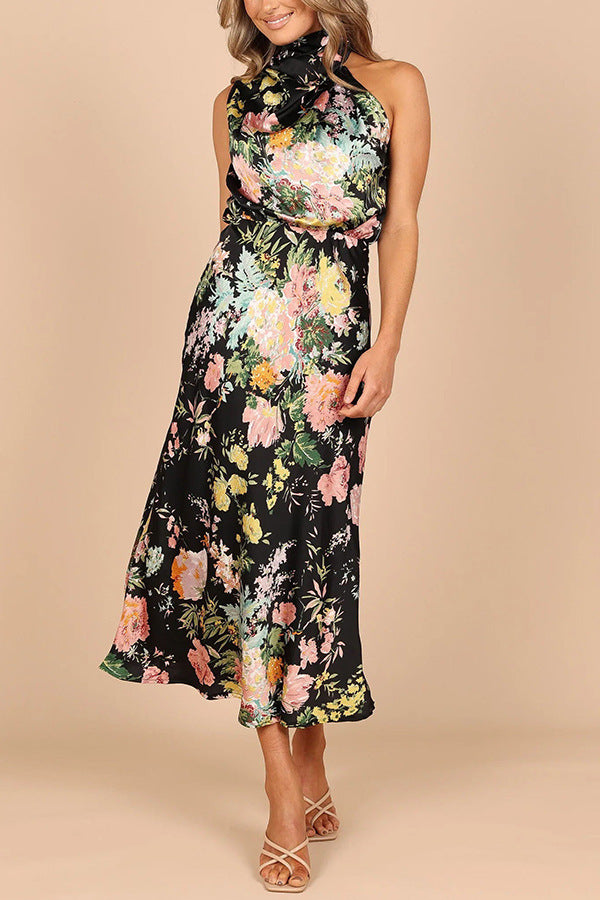 Product Image for Stilla | Højhalsæt Ærmeløs Høj Talje Blomsterprint Midi Kjole, Blomstret 3 / S