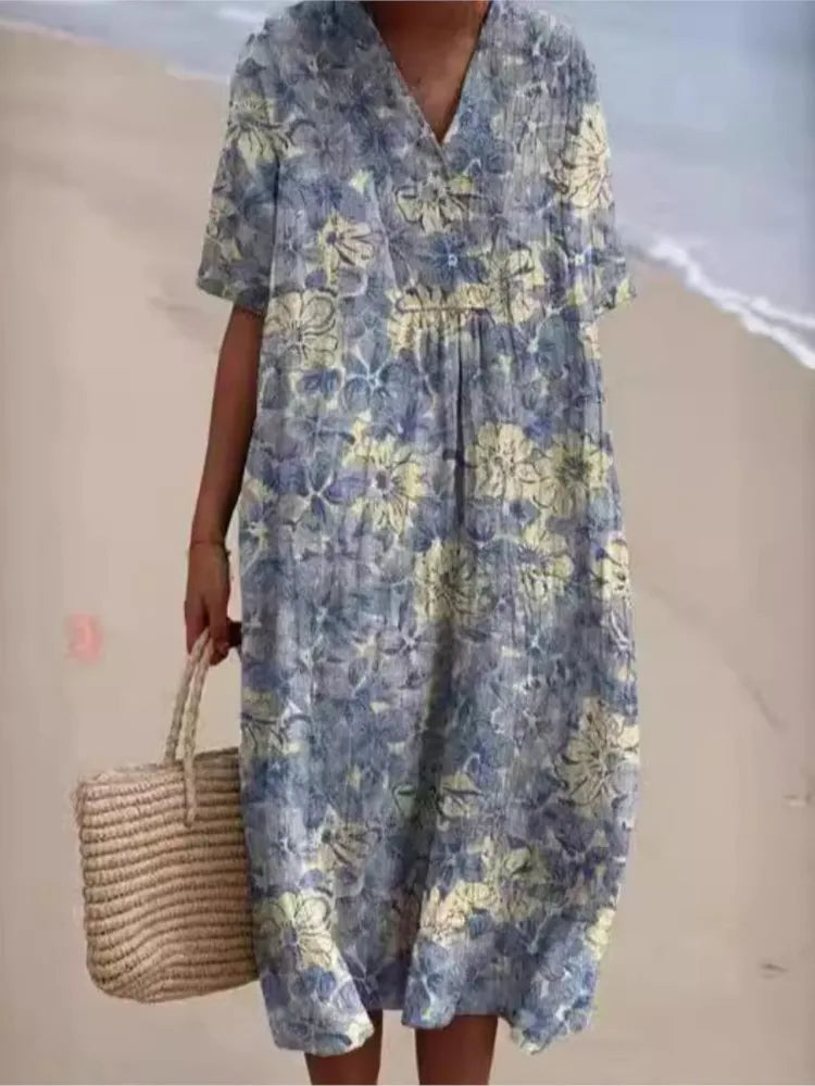 Product Image for Stilla | Bomulds- og hørkjole med blomsterprint, Stil 3 / XL