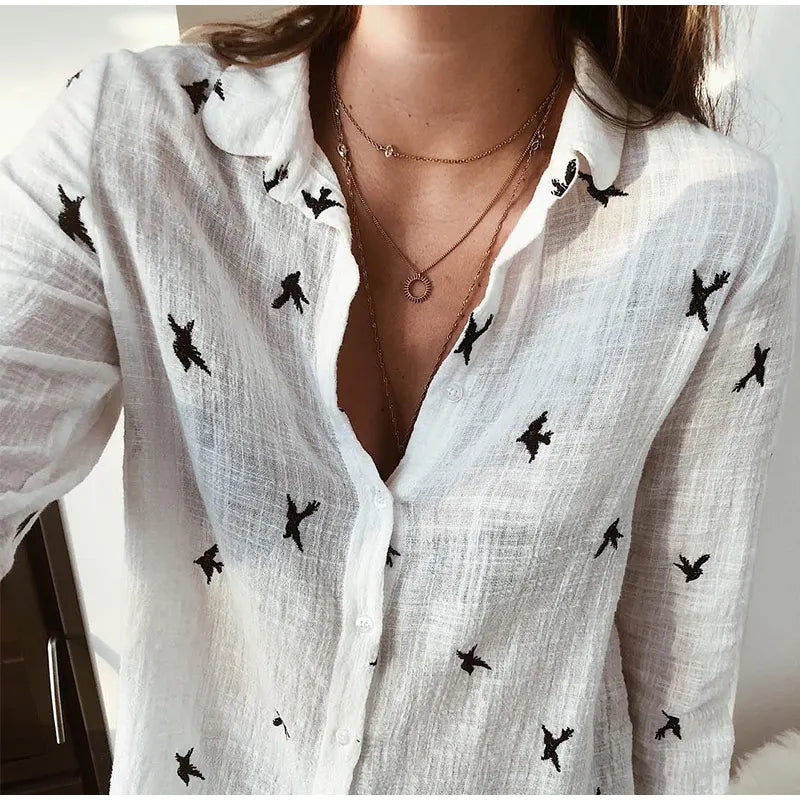 Product Image for Stilla | Slappet Fugl Print Knap Bluse, Pink / S