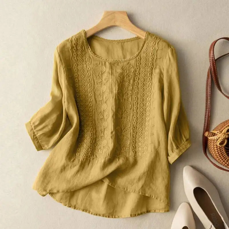 Product Image for Stilla | Broderet Afslappet Bluse, Sennepsgul / XL