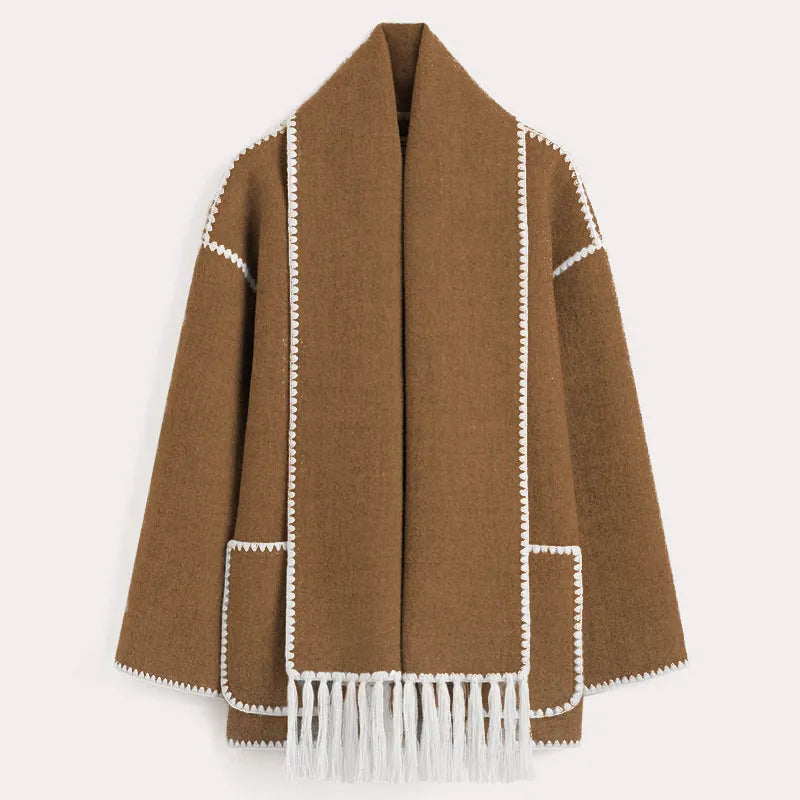 Product Image for Stilla | Tag en oversize uldfrakke med et matchende broderet tørklæde med, Braun / S