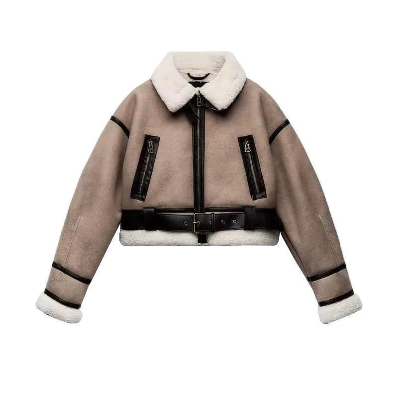 Product Image for Stilla | Dame læderjakke i lammeskind med bælte, Braun / S