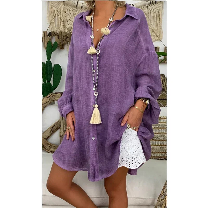Product Image for Stilla | Lang oversize hørskjorte til damer, Lilla / XXXL