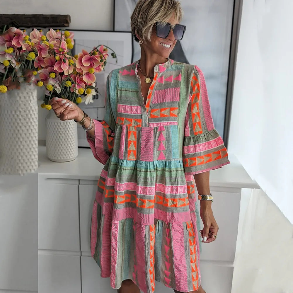 Product Image for Stilla | Vintage Boho Kjole Med Klokkeærmer, XL