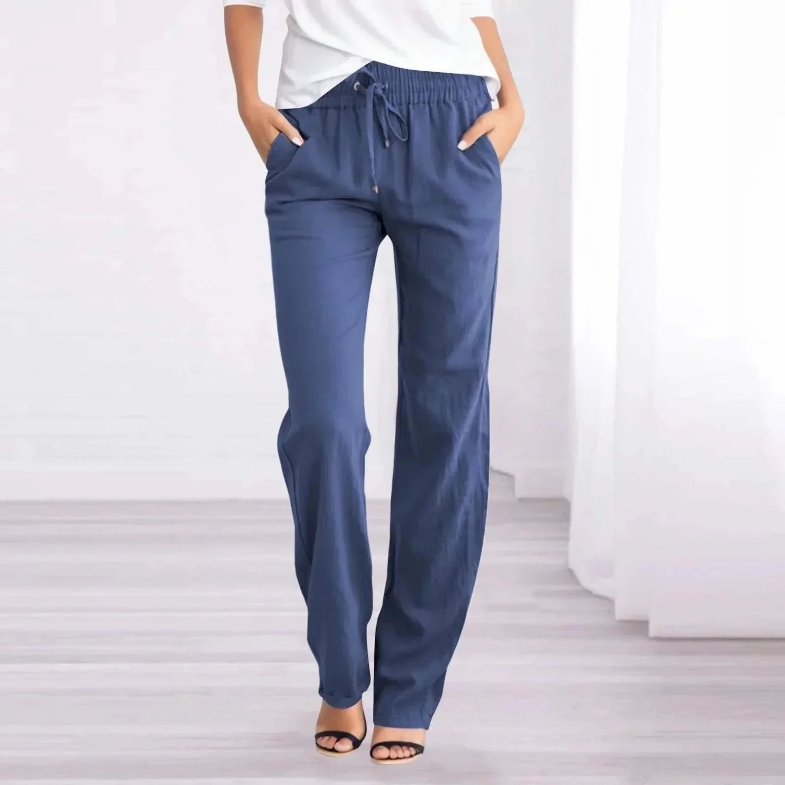 Product Image for Stilla | Linen Pants Afslappet Åndbart Materiale, Elastisk Linning Perfekt Til En Afslappet Dag, Blå / S