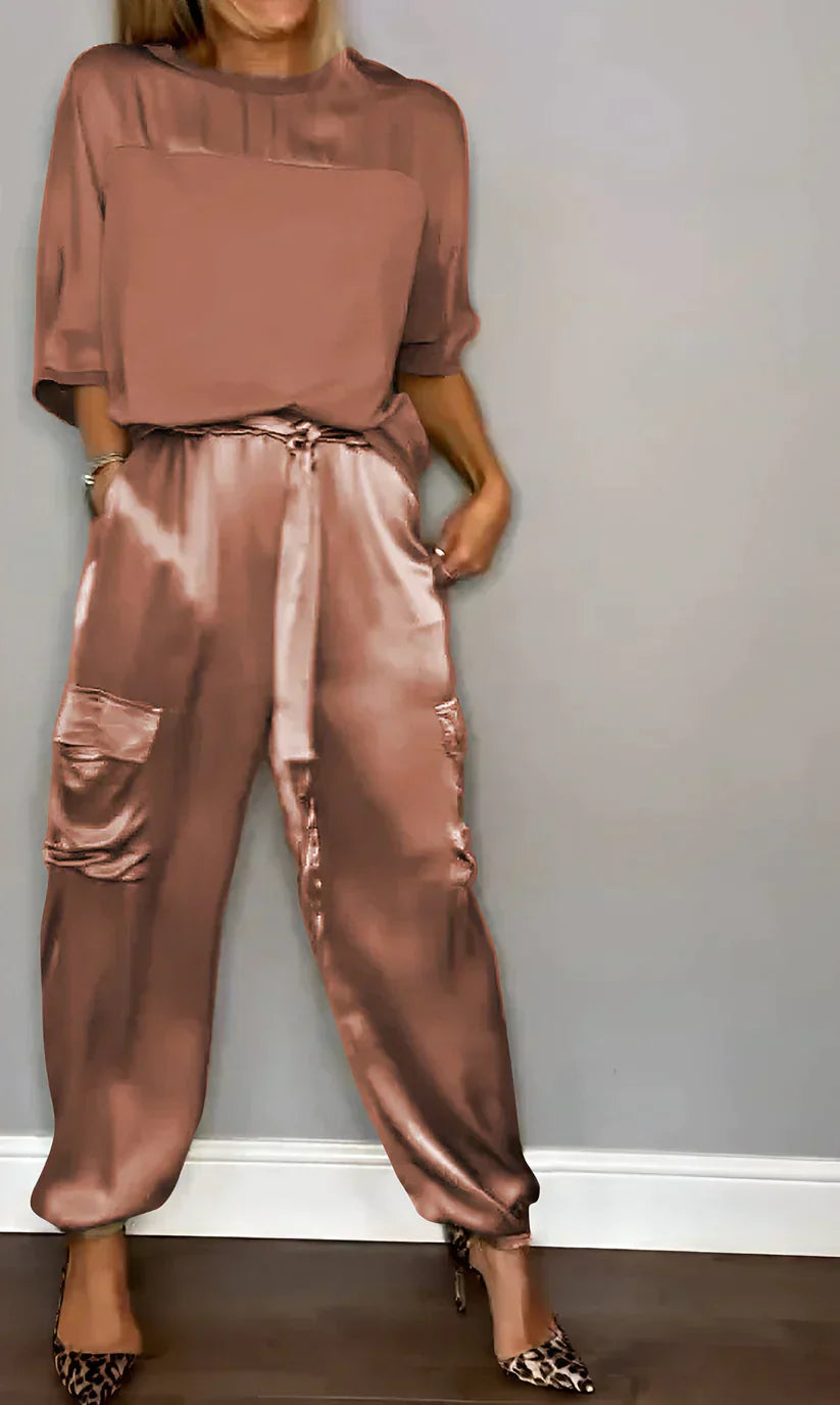 Product Image for Stilla | Todelt Jakkesæt Bestående Af En Top og Bukser Med Halværmer, Brun / 4XL