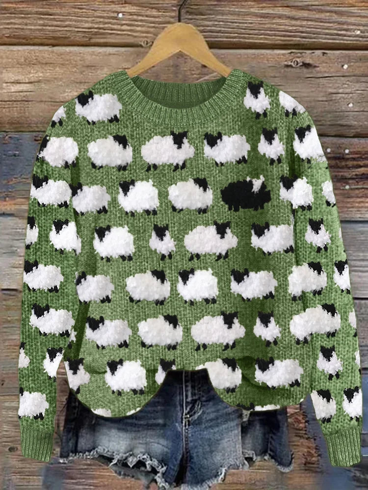 Product Image for Stilla | Pullover af uld med fåreprint, Grøn / 4XL
