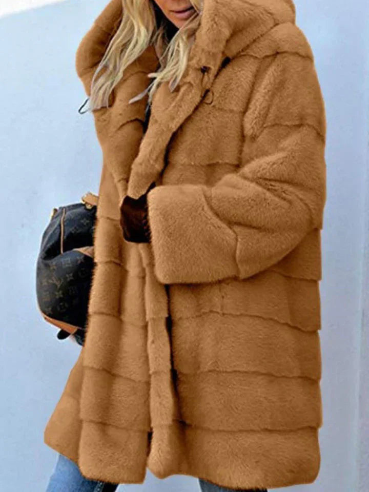 Product Image for Stilla | med Hætte i Imiteret Pels Parka med Åben Front, Brun / XL