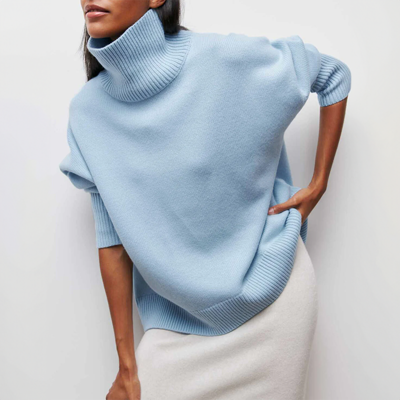 Product Image for Stilla | Elegant og Komfortabel Rullekravebluse i Camel Farve, Pastelblå / 2XL