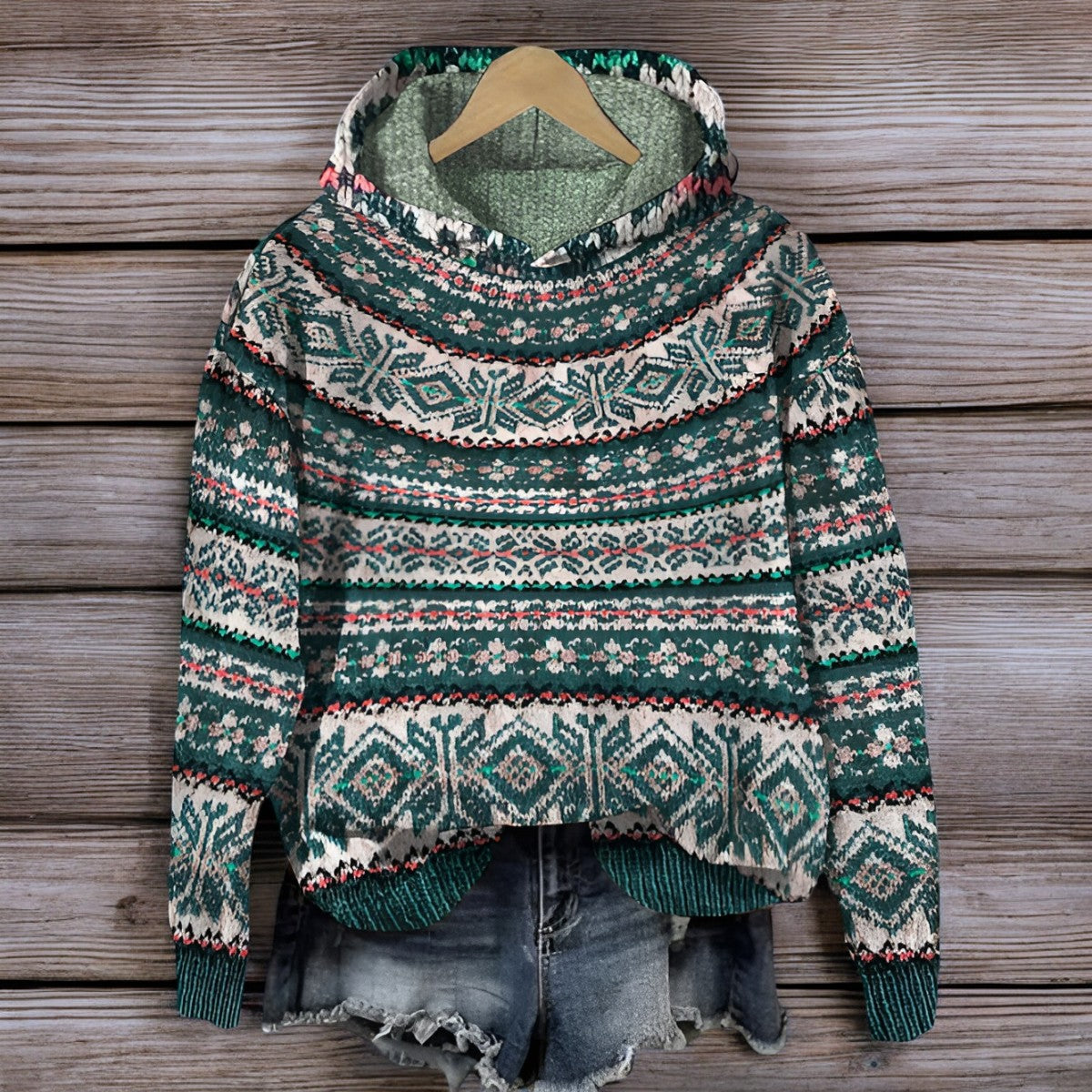 Product Image for Stilla | Islandska strik hoodie, Grøn / XL