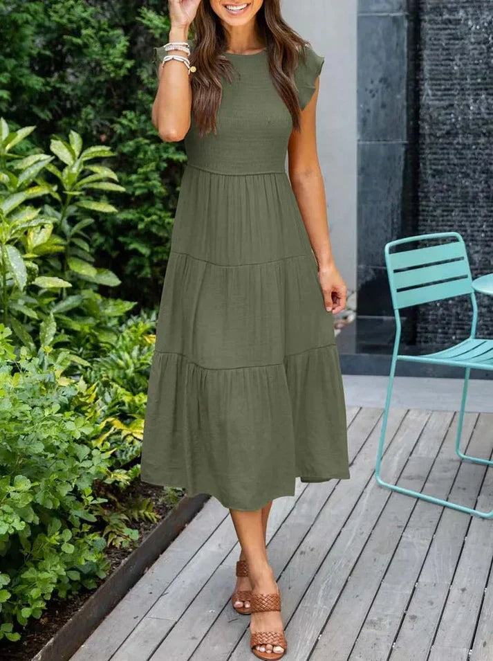 Product Image for Stilla | Korte Ærmer Midi Kjoler Til Kvinder, Army Green / S