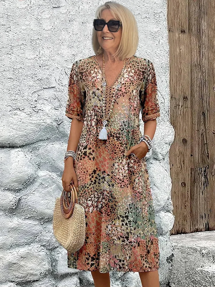 Product Image for Stilla | Sommer V-hals Kjole, Sandy Beige (Næsten Udsalg) / 3XL