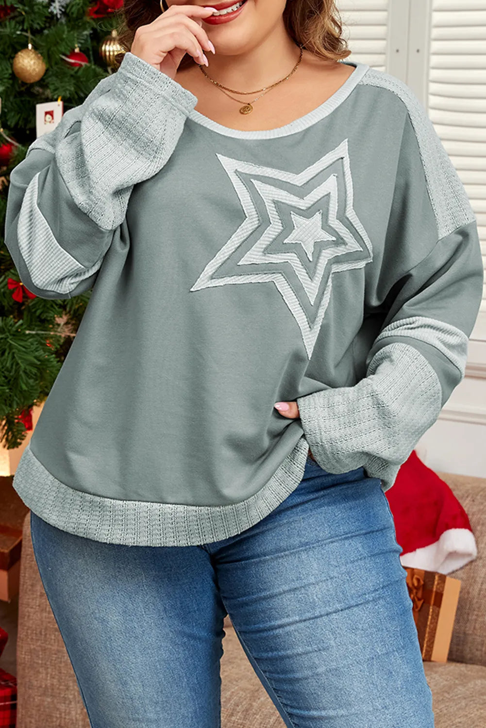 Product Image for Stilla | Stjerne Uddybning Langærmet Top Store Størrelse, Stil 4 / 2XL