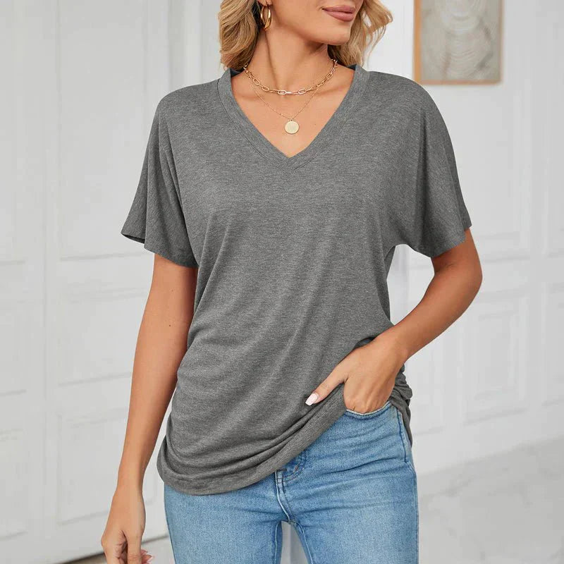 Product Image for Stilla | Casual T shirt med V udskæring og løs ryg, Grå / S