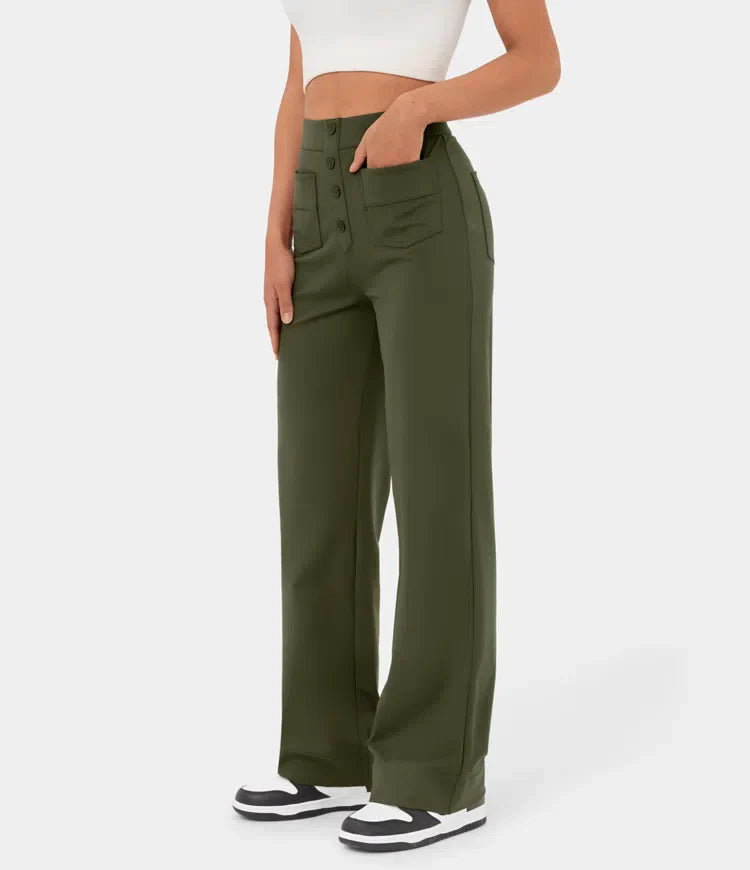 Product Image for Stilla | Elastische Broek Met Hoge Taille, Grøn / XL (46)