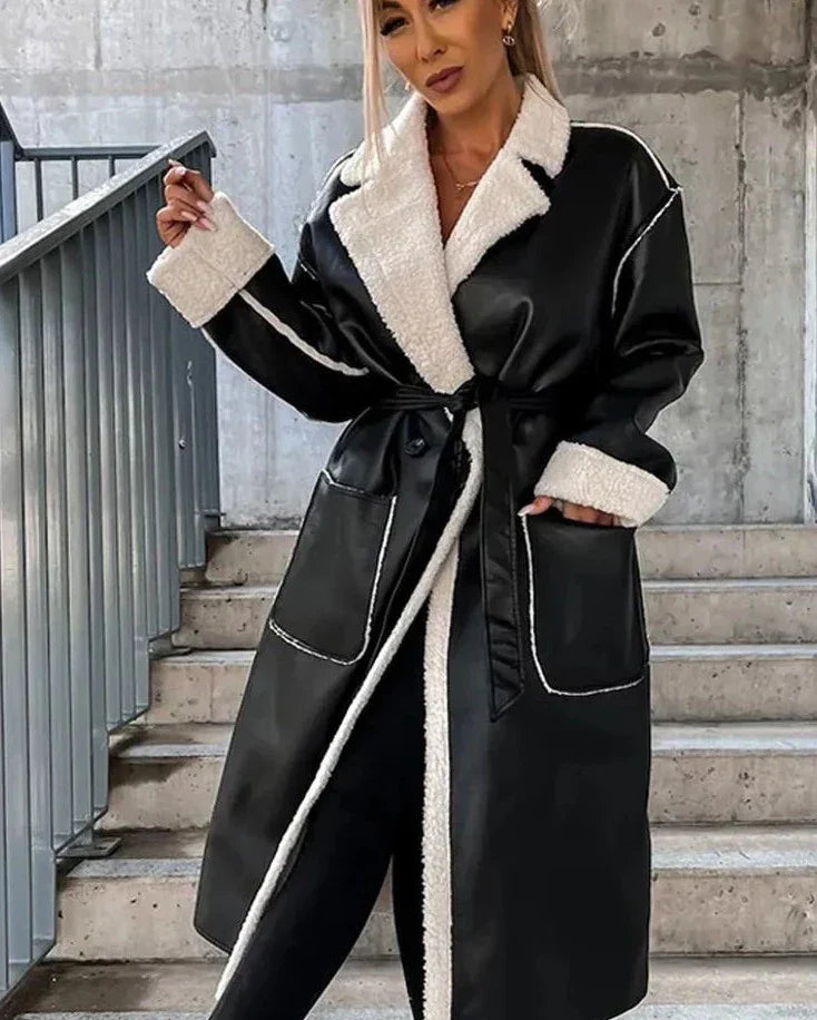 Product Image for Stilla | Lang Læderjakke Med Pels, Sort / S