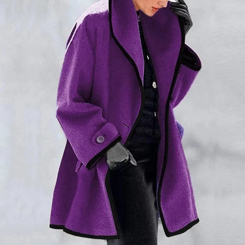 Product Image for Stilla | Elegant Kontrast-kant Frakke, Lilla / 5XL (22-24)