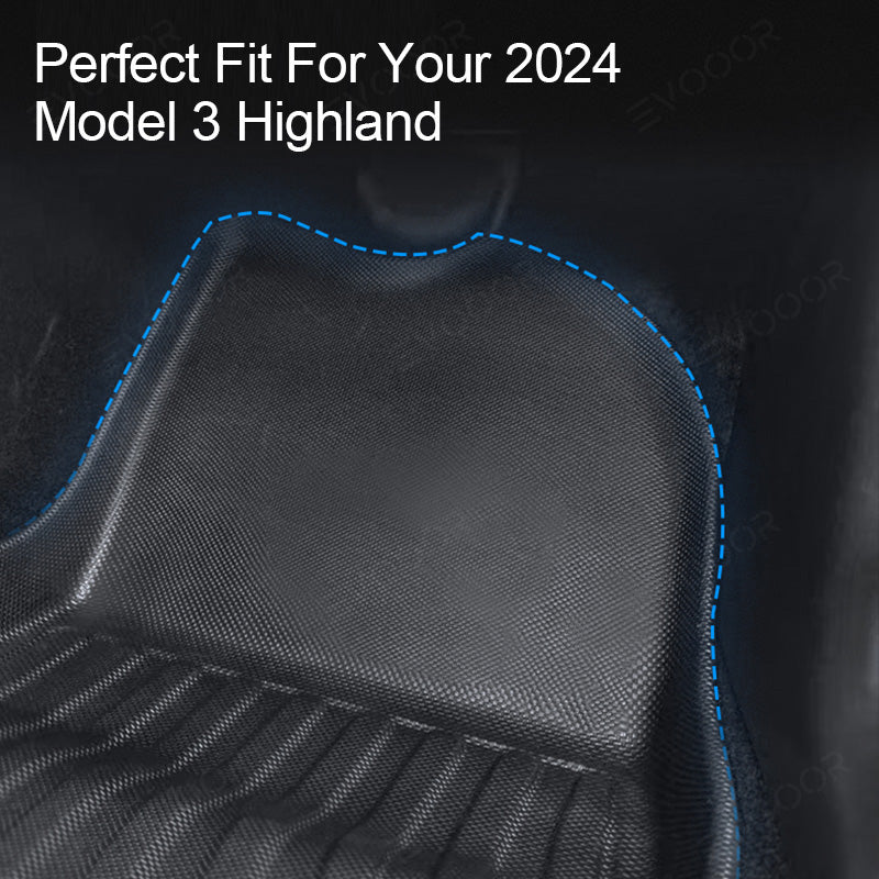 2024 Model 3 Highland Allwetter-Fußmatten Komplettset Kofferraummatte Cargo