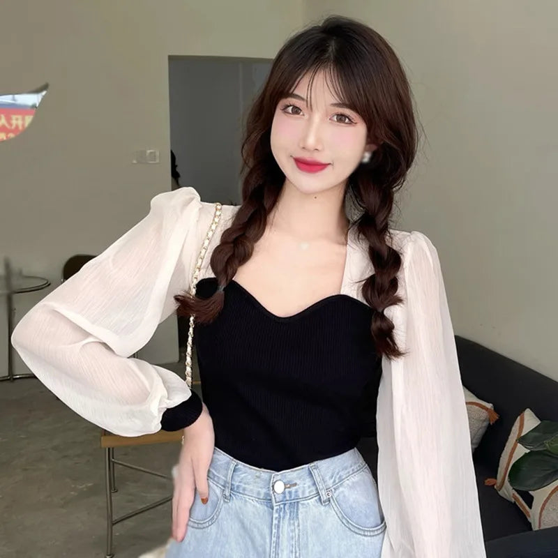 Casual Puff Long Sleeves Square Neck Blouse