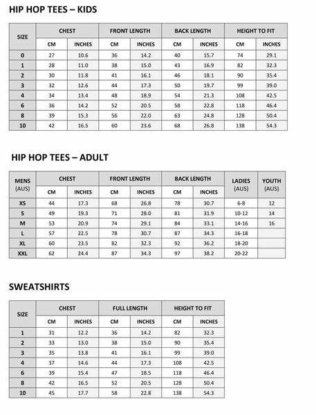 Kids Streetwear & Baby Hip Hop Clothing Size Guide