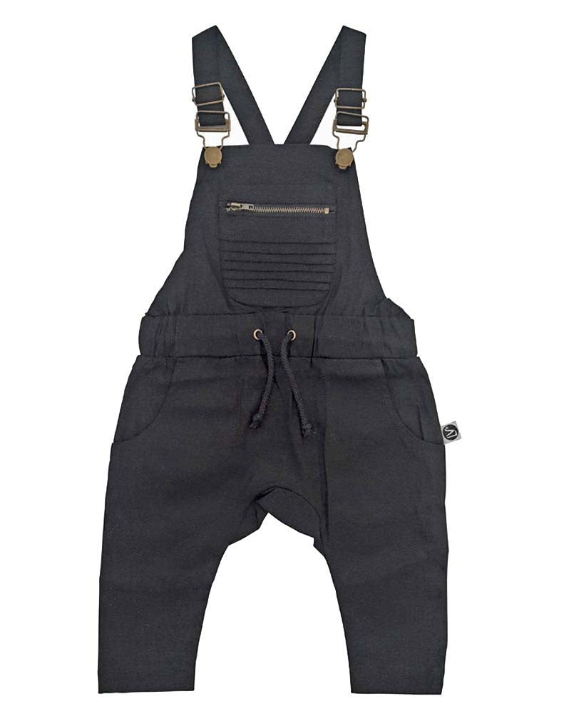 black cropped overalls