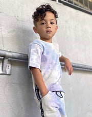 Boys streetwear t-shirt in pastel tie dye with raw cut hem