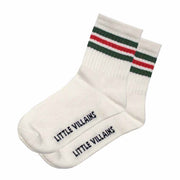 Toddler girls white crew socks with green and red stripes