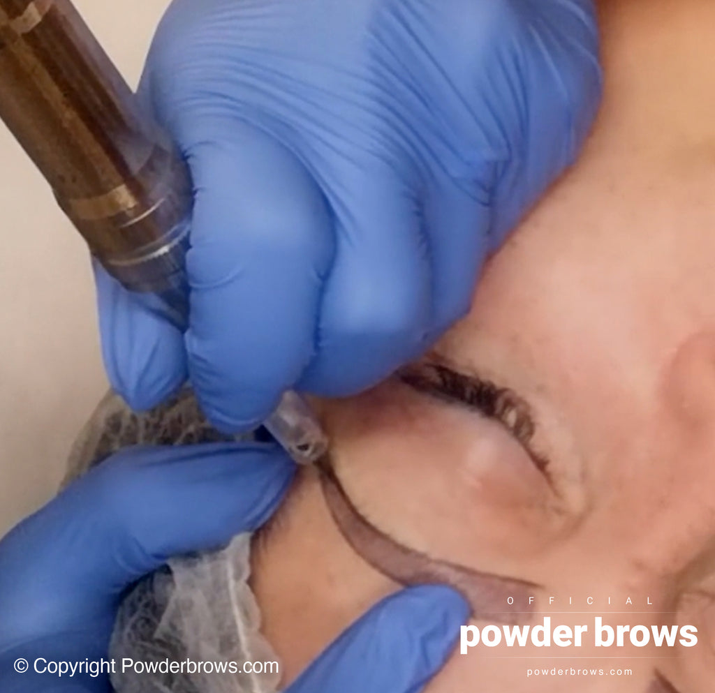 Hand positioning when doing the powder brows procedure.