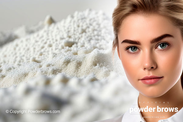 A pile of white substance on the left and an attractive woman's face on the right.