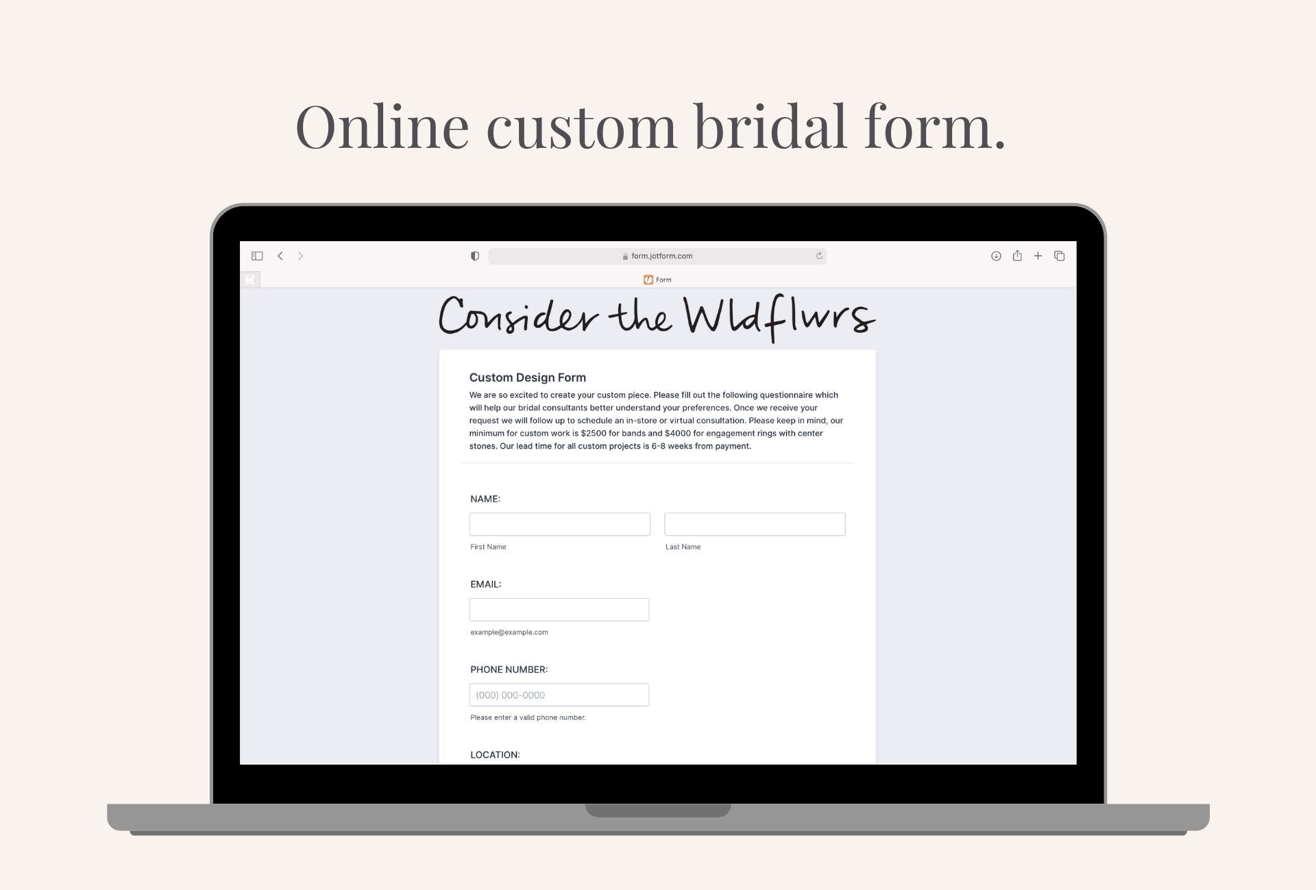 online custom bridal requests