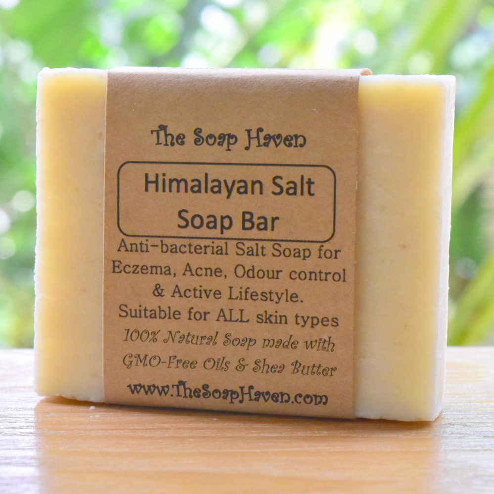 Buy Himalayan Salt Soap with sea salt and shea butter - Natural Home Remedy for Eczema Treatment, Psoriasis cure, Acne control, Skin renewal, odor control, hair strengthening from The Soap Haven Singapore