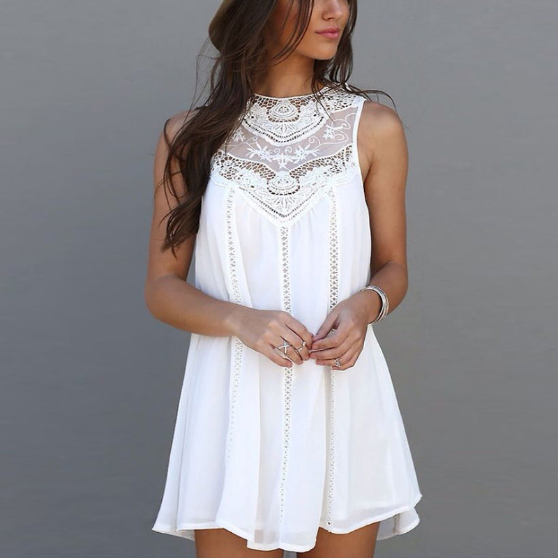 White Lace Casual Beach Sun Dress 