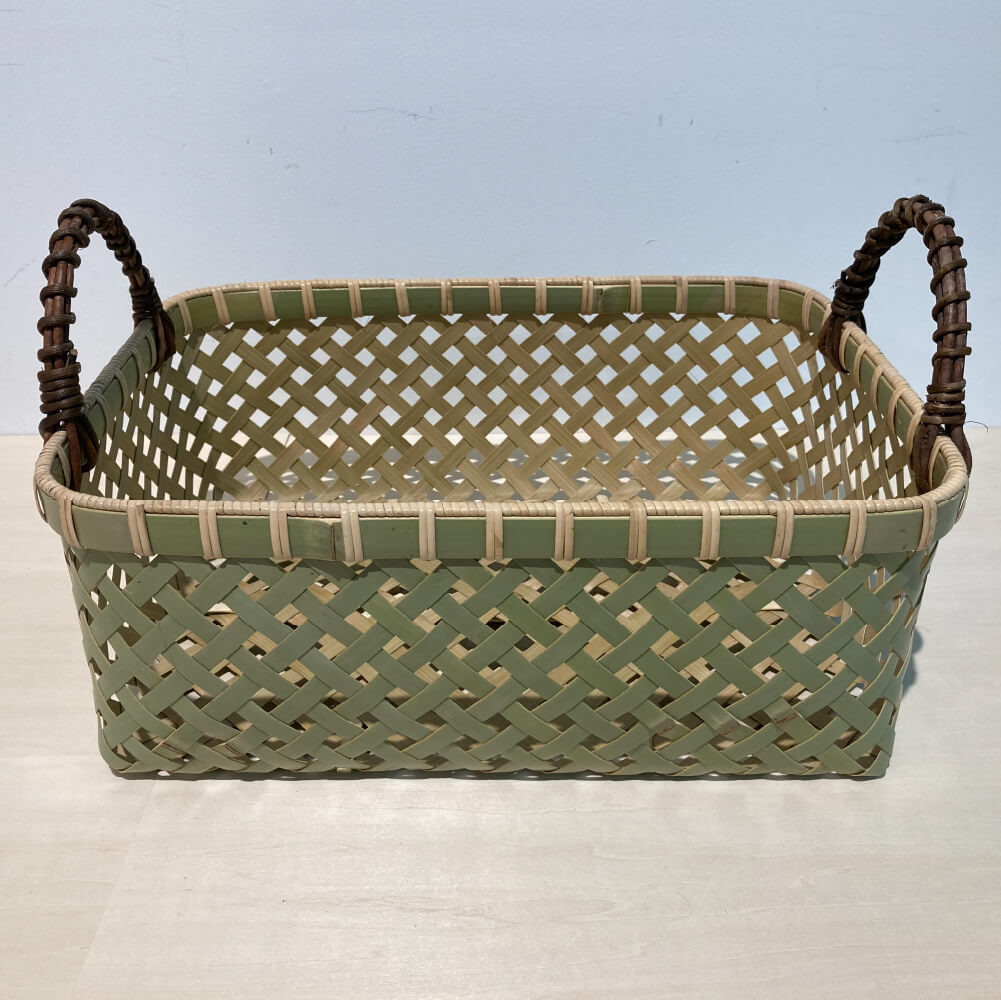 Bamboo Basket with Four Handles, Made in Japan, Holdable, Both Hands, Square, Square Basket, Bamboo Basket, Stylish, Cute, Gomakochi