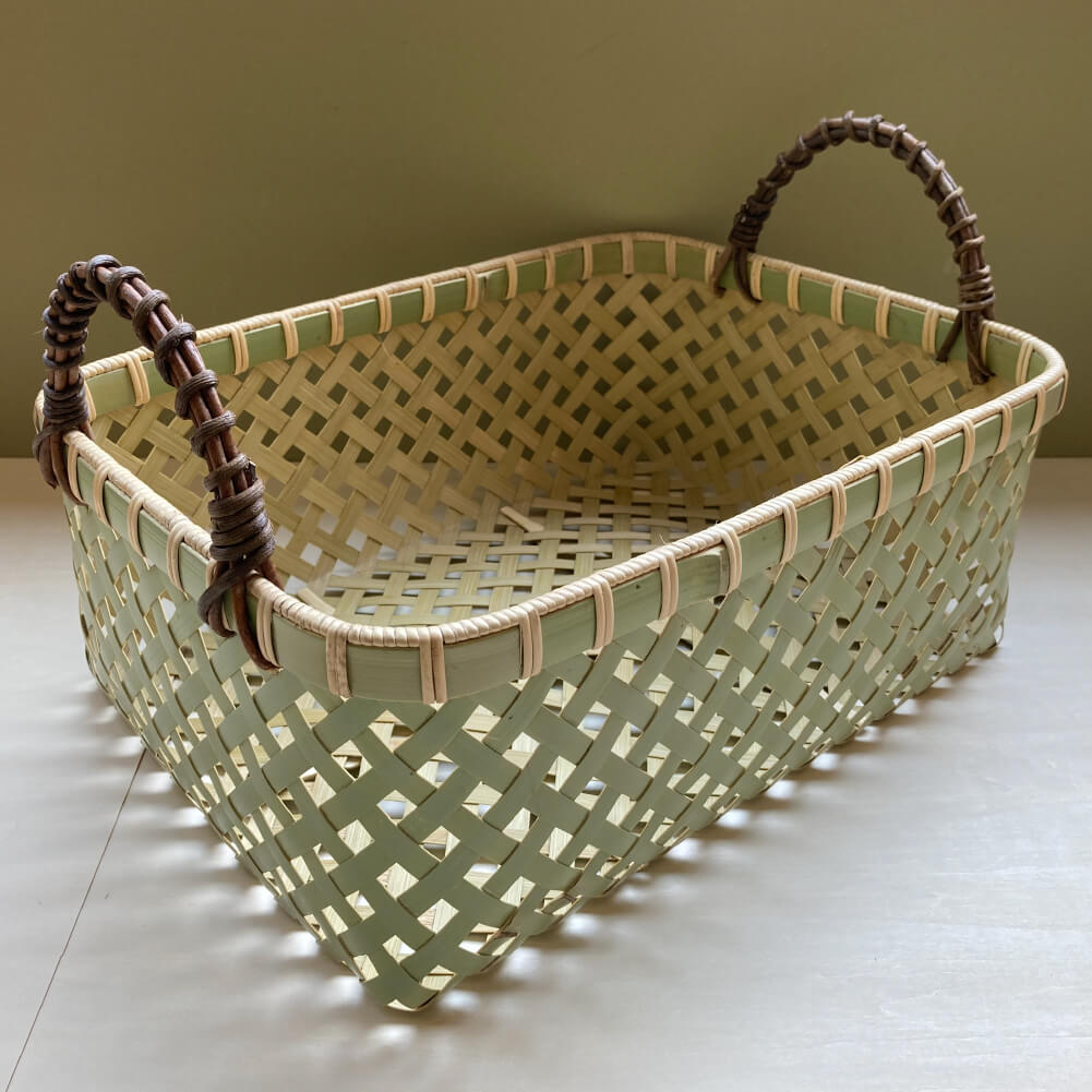 Basket with Four Eyes Handle Made of Bamboo Made in Japan Can Hold Both Hands Square Square Basket Bamboo Basket Stylish Cute Gomakochi