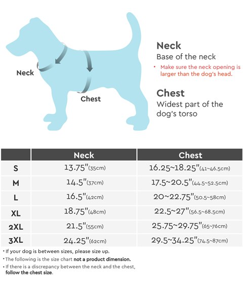 Gooby Harness Size Chart