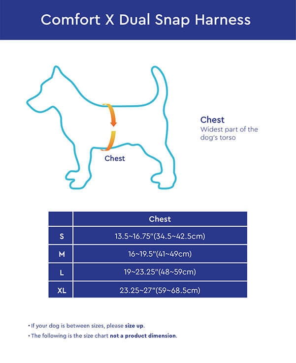 Gooby Comfort X Dual Snap Harness Size Chart