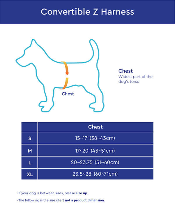 Gooby Convertible Z Harness Size Chart