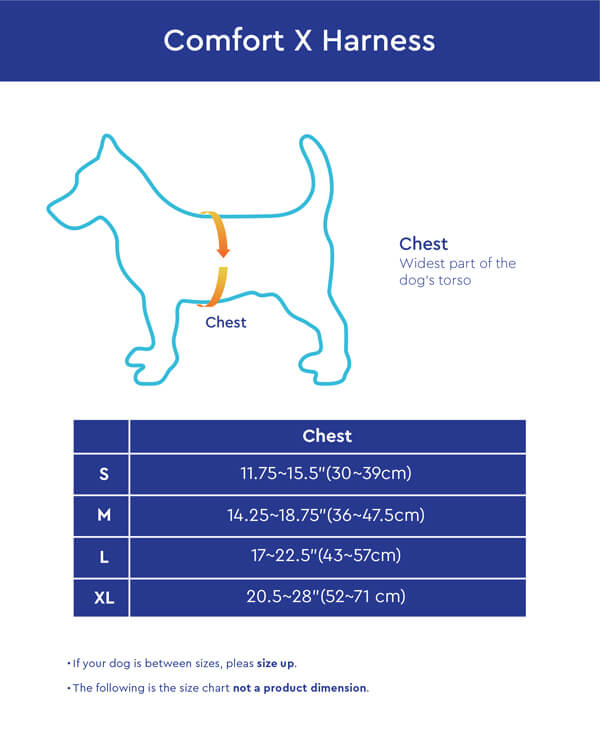 Gooby Comfort X Head-In Harness Size Chart