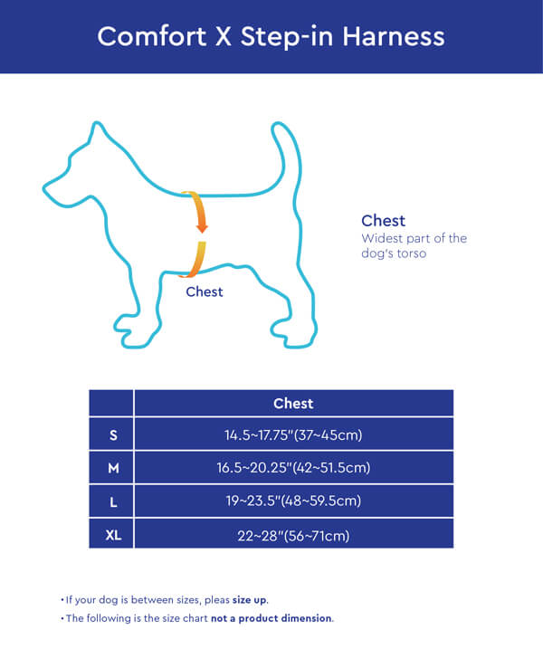 Gooby Comfort X Step-In Harness Size Chart