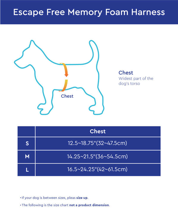 Gooby Escape Free Memory Foam Harness Size Chart