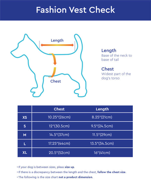 Gooby Fashion Vest Check Size Chart