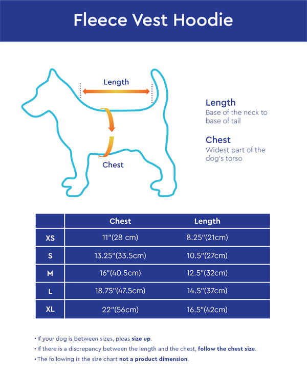 Gooby Fleece Vest Hoodie Size Chart