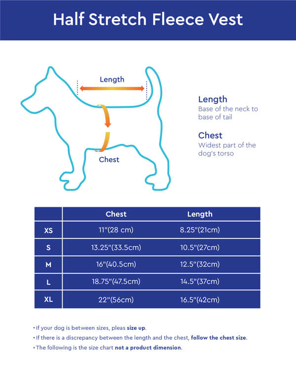 Gooby Half Stretch Fleece Vest Size Chart