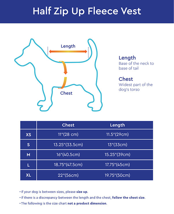 Gooby Half Zip Up Fleece Vest Size Chart