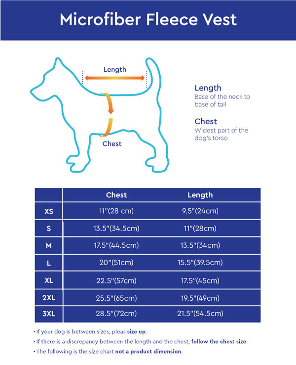 Gooby Zip Up Microfiber Fleece Vest Size Chart