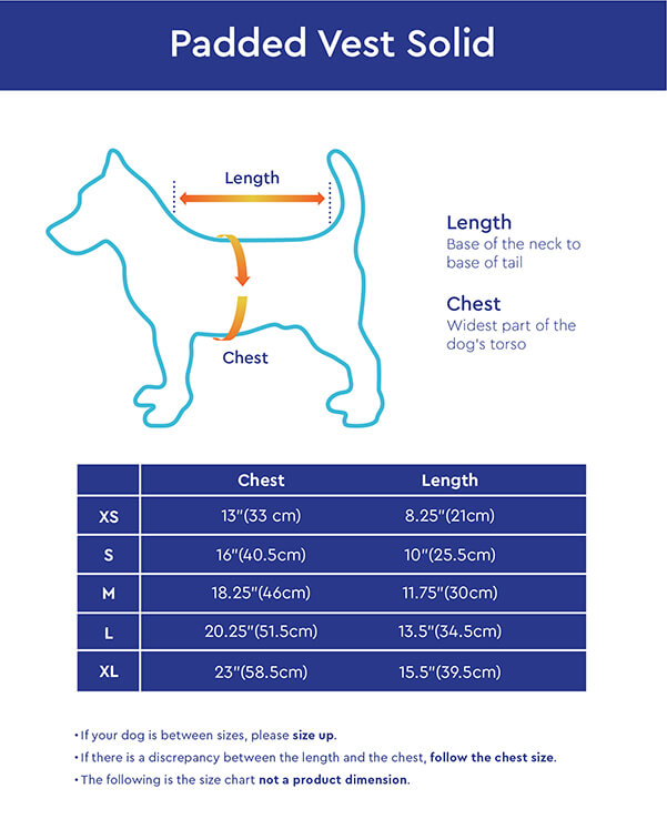  gooby padded vest solid size chart style=