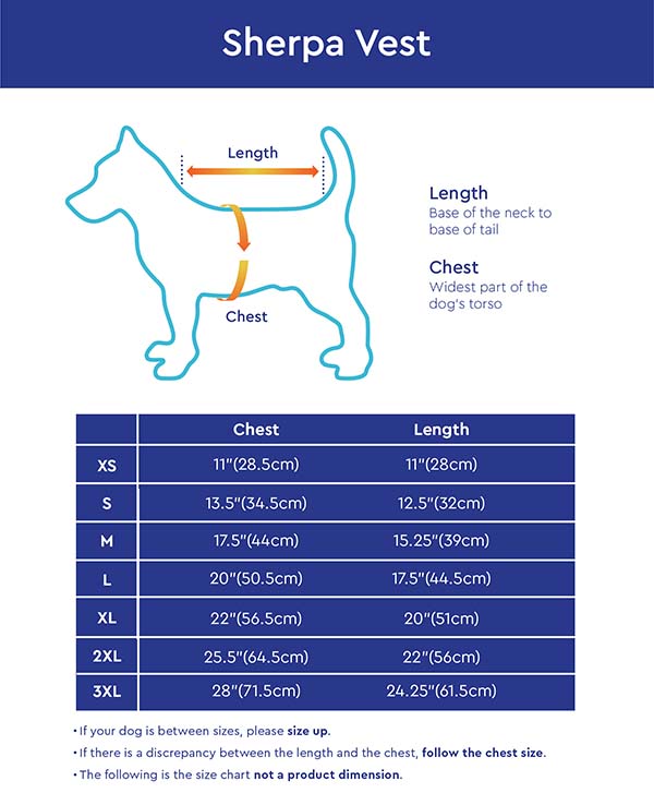 Gooby Sherpa Vest Size Chart