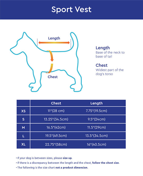 Gooby Sports Vest Size Chart